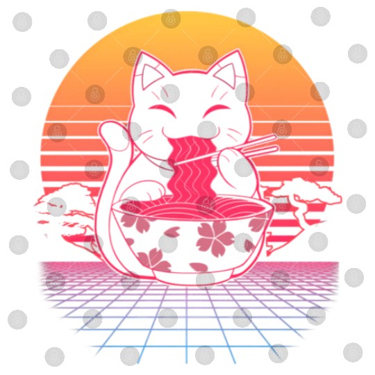 Kawaii Ra Neko Retro Cat Japanese Noodle Anime Digital Files