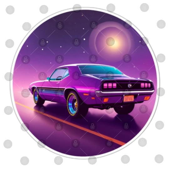 Nostalgic Retro 80s Purple Vaporwave Muscle Car Digital Files