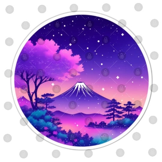 Japan Mount Fuji Night Sky Lo-Fi Art Retro Purple Digital Files
