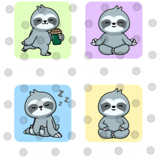 Sloth Coffee Meditate Sleep Repeat Kawaii Digital Files