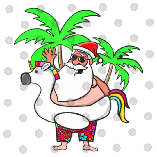Christmas In July Santa on Vacation Unicorn Pool Digital Files
