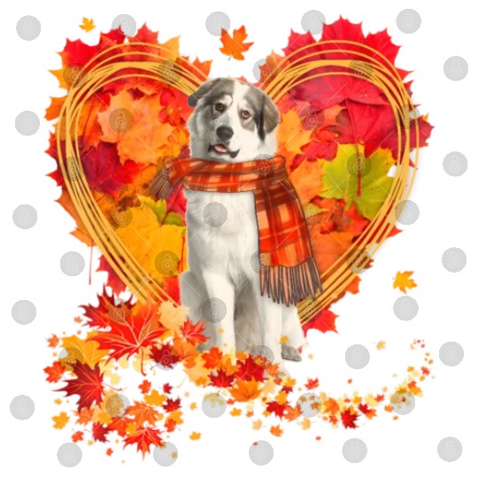 Great Pyrenees With Heart Made Of Autumn Leaves Digital Files
