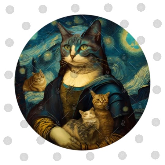 Mona Lisa With Cats Starry Night Van Gogh Painting Digital Files
