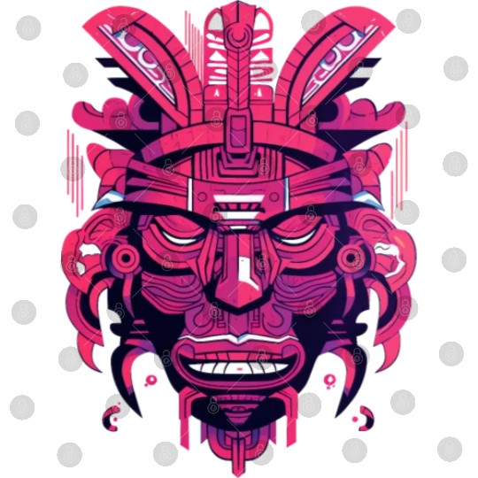 Ancient Aztec Mask in magenta Digital Files