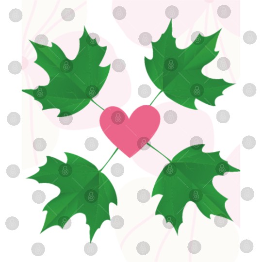 Green Leaf Pink Heart Digital Files