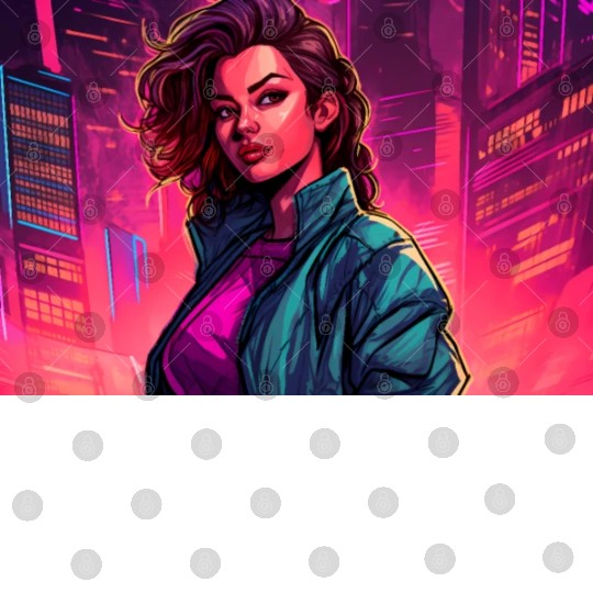 Girl in front of a Neon Pink Cityscape Digital Files