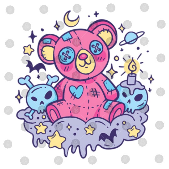 Yami Kawaii Creepy Teddy Bear With Skulls Digital Files