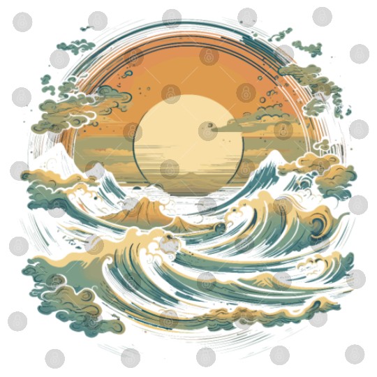 serene ocean sunset with large waves (5) Digital Files