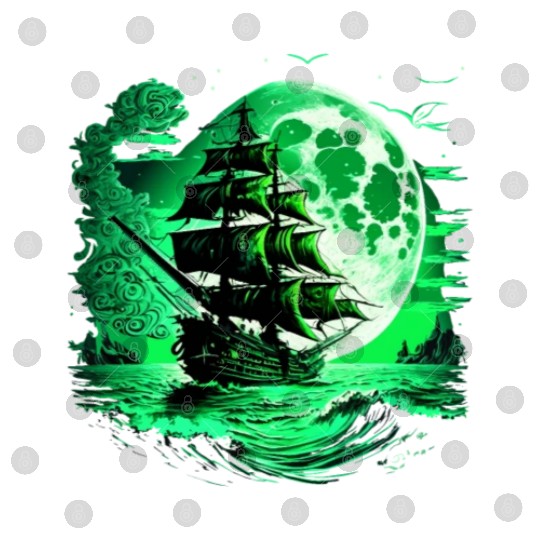 Historical Sailing Ship At Full Moon. Digital Files