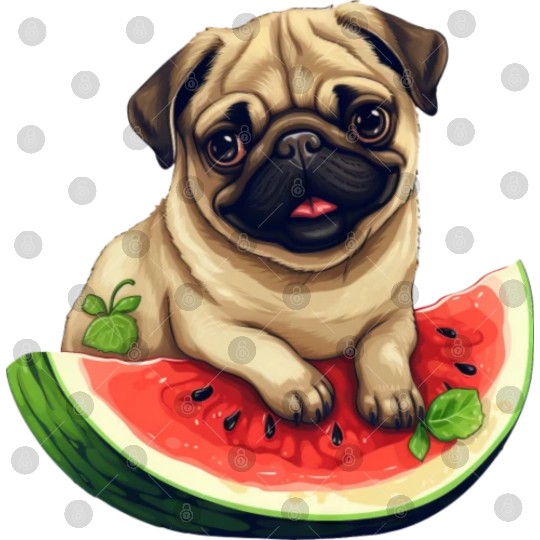 Pug with Melon, Funny Summer Design for Dog Lovers Digital Files