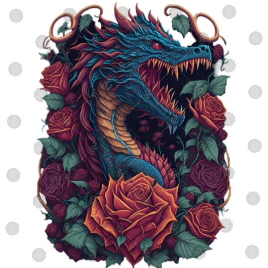 Cool Dragon with Roses Dragons Fantasy Digital Files
