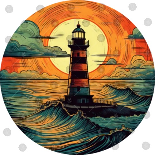 Lighthouse at Sunset, Romantic Nature Design Digital Files