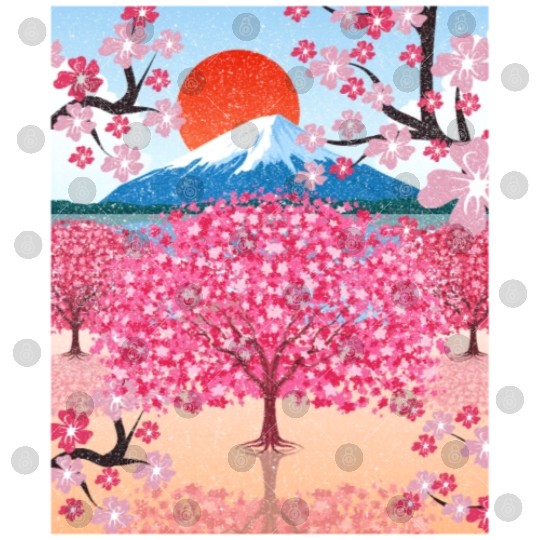 Sunset Sakura Mountains Gift Cherry Blossoms Digital Files