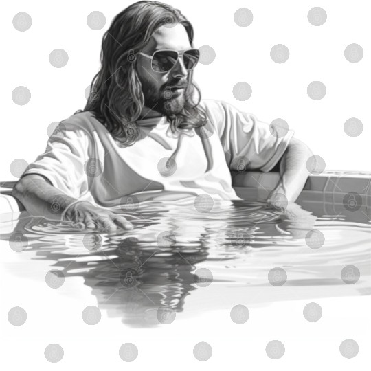 Jesus with sunglasses relaxing in a swimming pool Digital Files