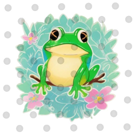 Cute Little Tree Frog on a Floral background Digital Files
