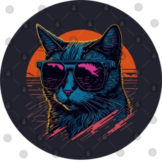 Synthwave Cat art Digital Files
