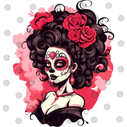 Dia de los muertos woman sugar skull with flowers Digital Files