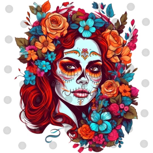 Dia de los muertos woman sugar skull with flowers Digital Files
