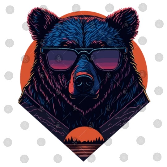 Synthwave Bear with sunset Digital Files