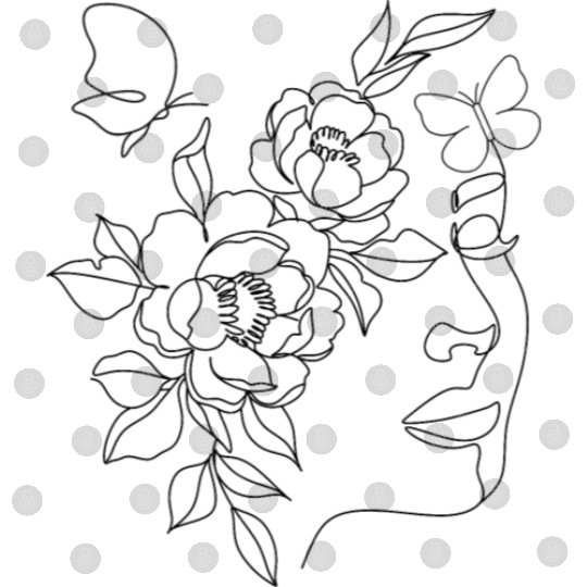 Abstract Line Art Woman Flowers and Butterfly Digital Files