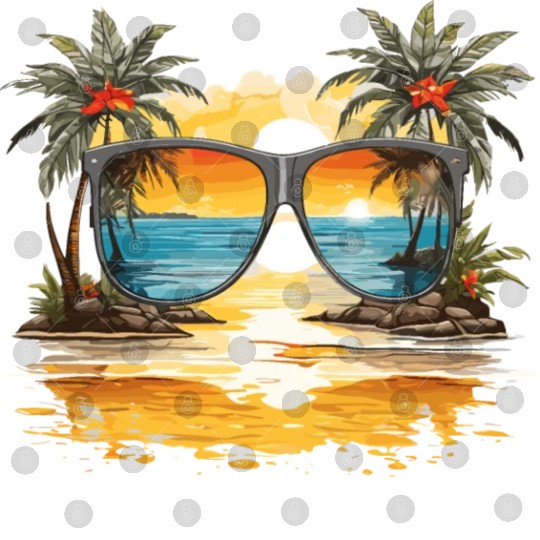 Sun glasses with tropical beach Digital Files Design
