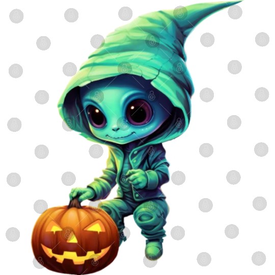 Halloween Alien with Pumpkin - Green Digital Files