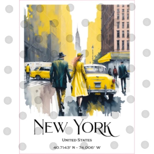 Watercolor painting loving couple in New York City Digital Files