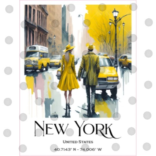 Watercolor painting loving couple in New York City Digital Files