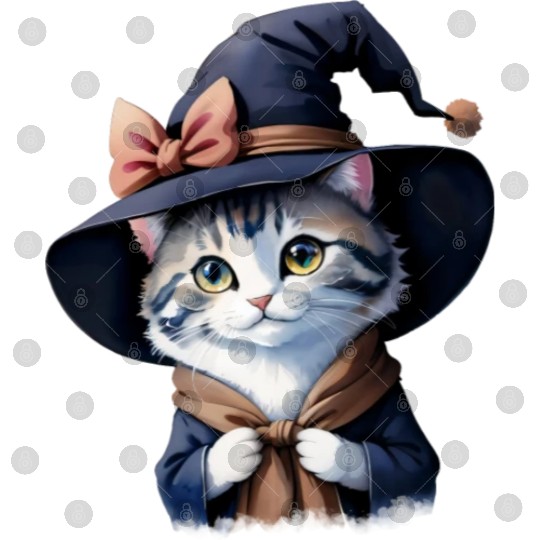 Cute Watercolor Witch Cat Digital Files