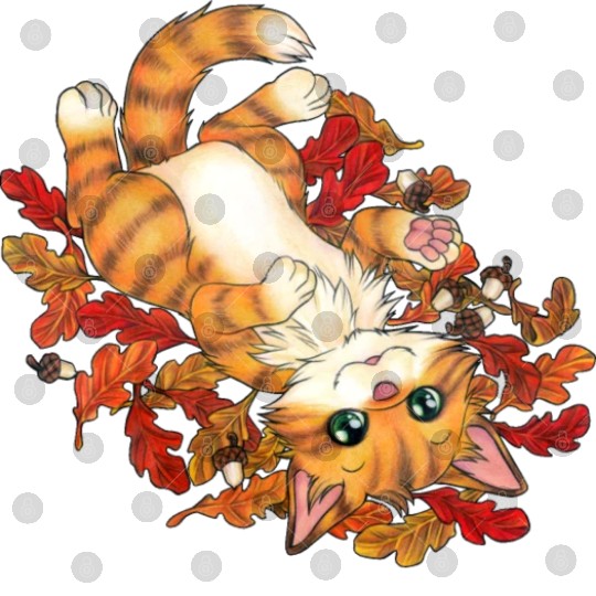 Cute cat in colorful autumn leaves sweet gift Digital Files