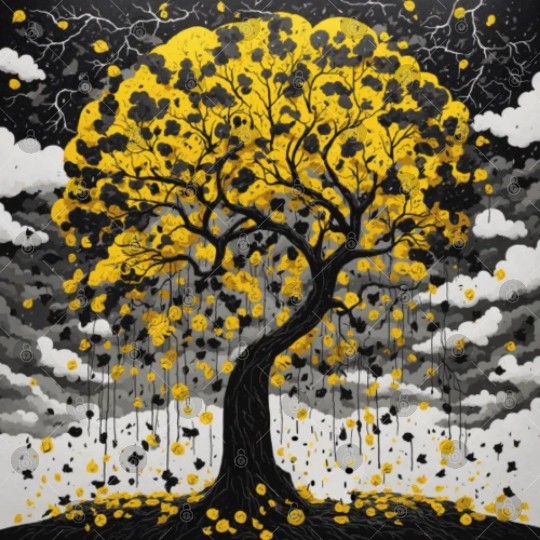 black tree and Wonderful yellow foliage Digital Files