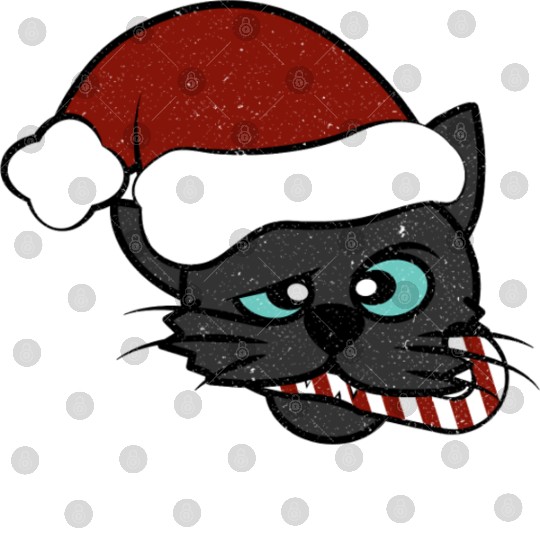 Christmas Black Cat Eating Candy Cane Digital Files