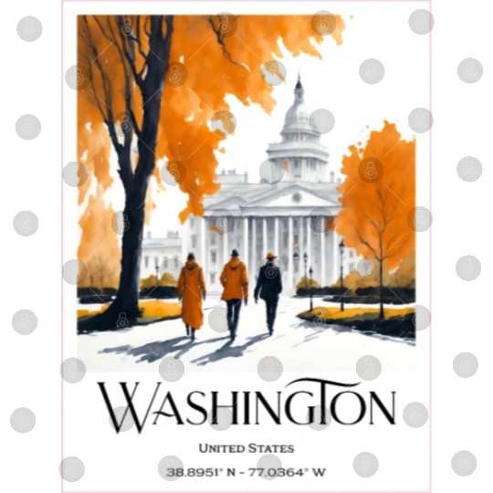 Watercolor painting loving couple in Washington DC Digital Files
