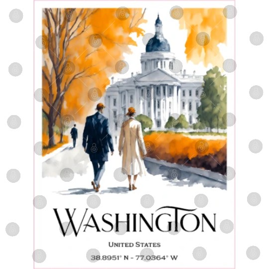 Watercolor painting loving couple in Washington DC Digital Files