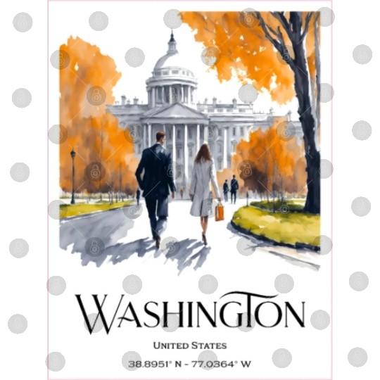 Watercolor painting loving couple in Washington DC Digital Files