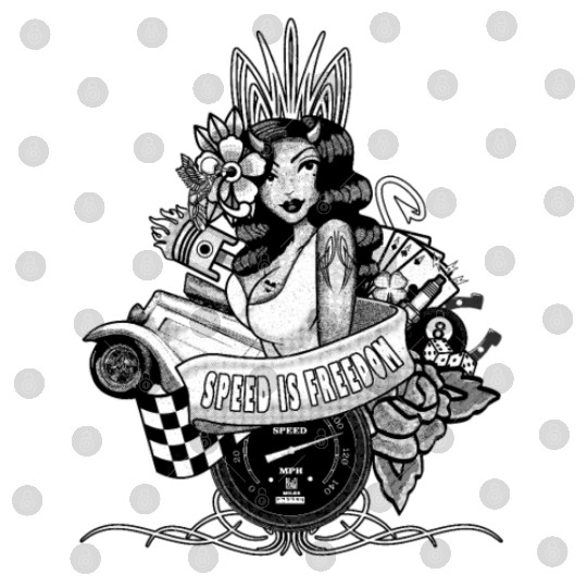 Pin up, Hot rod and Speedometer, black and white Digital Files