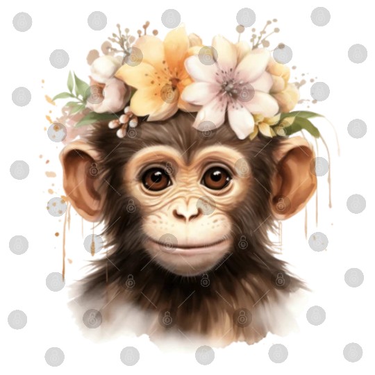 Monkey Chimpanzee Jungle Animal Boho Floral Ape Digital Files