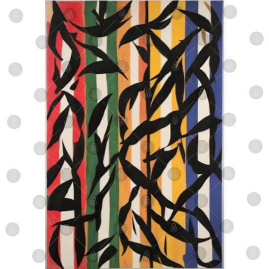 Striped Abstract Painting with Leaves Digital Files