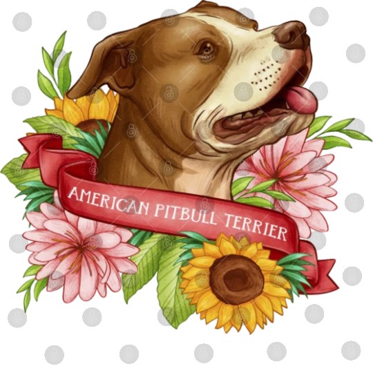 Hand drawn pitbull with flower hoop Digital Files