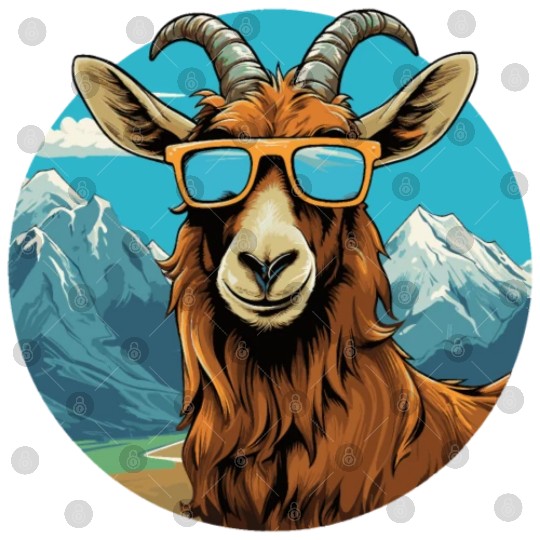 A goat with sunglasses in the mountains Digital Files