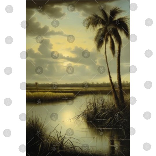 Tropical Landscape with Palm Tree and Water Digital Files
