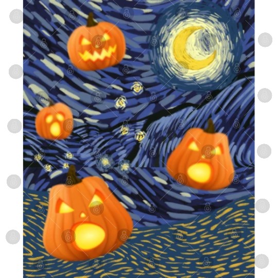 Starry Night with Pumpkins Funny Halloween Art Digital Files
