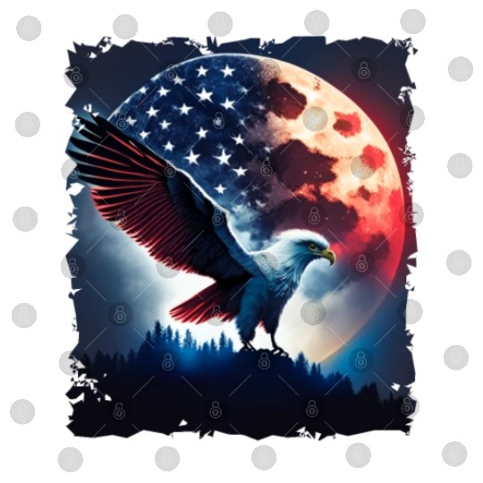 America eagle under Moon with American Flag Digital Files