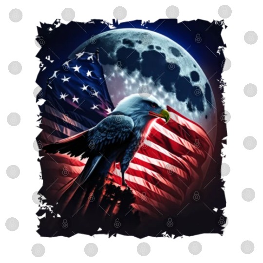 America eagle under Moon with American Flag Digital Files