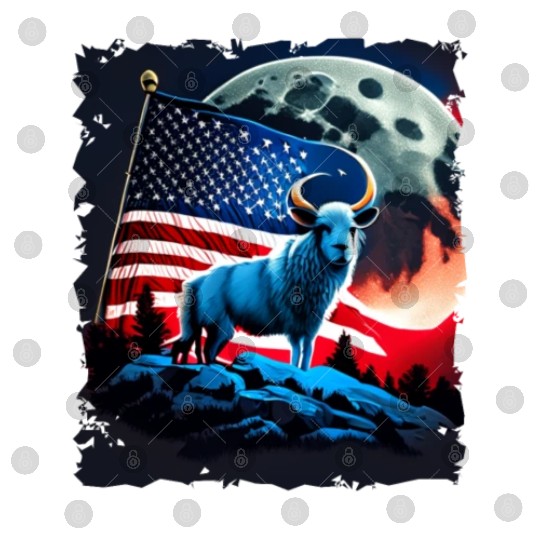 America sheep under Moon with American Flag Digital Files
