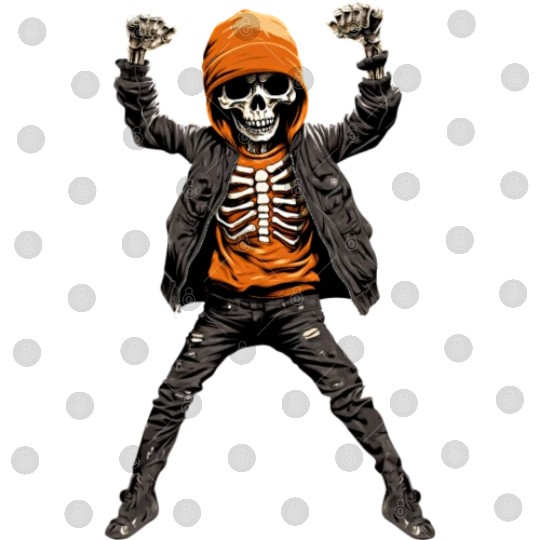 Skeleton in Orange is Dancing with Hands Up Digital Files