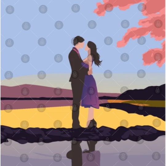 Romantic couple dance with sakura flowers Digital Files