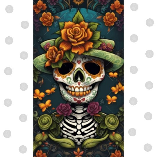 Sugar Skull Man In Good Luck Green With Flowers Digital Files