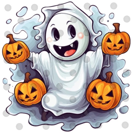 Funny Halloween Ghost With Pumpkin Lanterns Digital Files