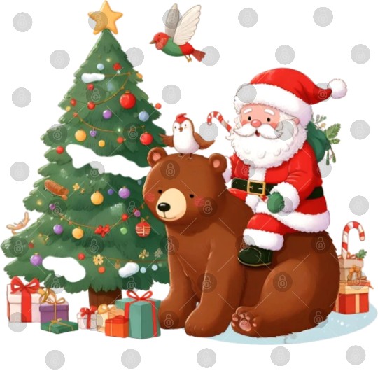Santa Claus and Bear - Festive Tranquility Digital Files
